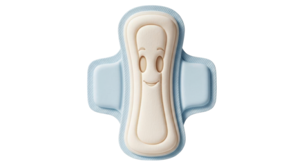 Isolated feminine hygiene sanitary napkin with wings and a cute smiling face cartoon