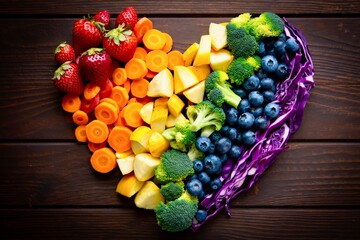 Rainbow vegan heart fruits vegetables healthy nutrition