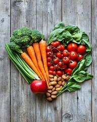 Healthy vegan heart made from fresh vegetables