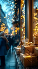 Festive glowing Christmas market cozy holiday decorations