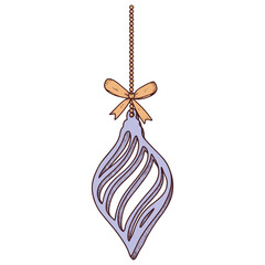 Hand drawn volumetric purple snowflake with bow. New Year decoration. Vector illustration