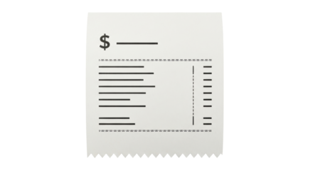 Isolated financial document depicting a receipt, showing a purchase transaction record or bill