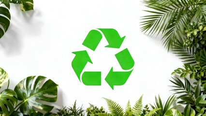 Recycling symbol surrounded by green leaves