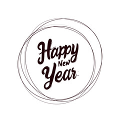 A New Year's vector sticker featuring a hand-drawn "Happy New Year" wish. This whimsical design is cleanly isolated on a white background, perfect for adding a festive touch to digital greetings.
