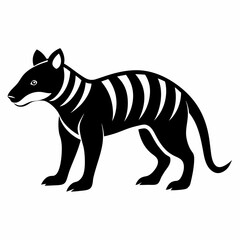 Obraz premium Vector illustration of black and white illustration of a tasmanian tiger, also known as a thylacine, standing on a