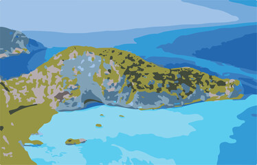 landscape with mountains and sea