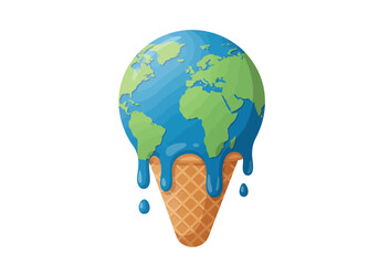 Global Warming Concept Earth as Melting Ice Cream Cone.