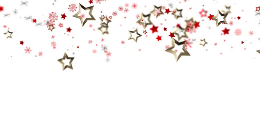 Festive background with red and gold stars and snowflakes. Perfect for Christmas, New Year, and winter holidays.