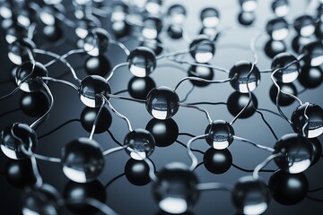 Stunning molecular network visualization representing complex connections and innovative technology solutions with a reflective, modern aesthetic