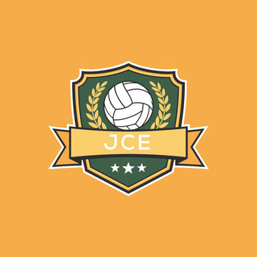 JCE Volleyball Logo Design JCE Modern Sports Shield Emblem with Ball, Laurel and Ribbon for Volleyball Club, JCE Tournament and Team Branding
