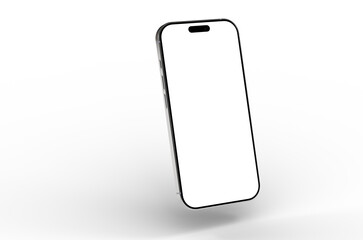 High-quality 3D render of a modern smartphone with a blank screen, perfect for app presentations or website mockups. Clean and minimalist design.