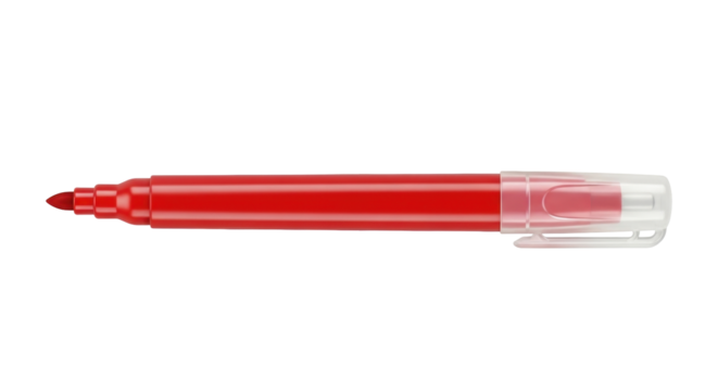 Isolated red marker pen with cap, art supply for drawing and writing, design element