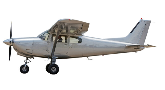 Isolated Aircraft Plane, Light Aviation, Single Engine, Silver Airframe, Transport Plane