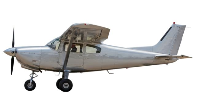 Isolated Aircraft Plane, Light Aviation, Single Engine, Silver Airframe, Transport Plane