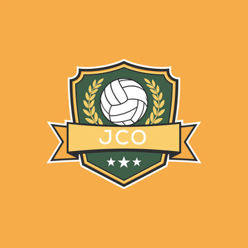 JCO Volleyball Logo Design JCO Modern Sports Shield Emblem with Ball, Laurel and Ribbon for Volleyball Club, JCO Tournament and Team Branding
