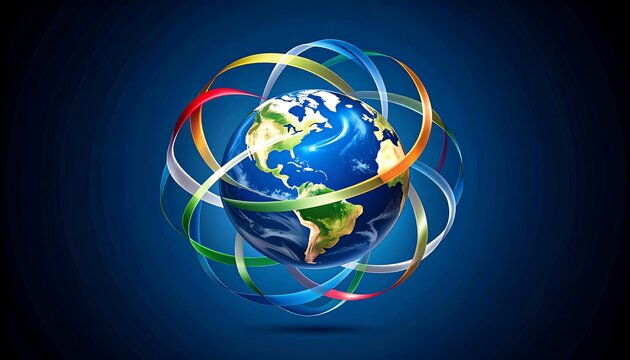 Earth surrounded by colorful, swirling ribbons