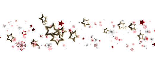 Celebrate the holiday season with this elegant design featuring gold stars, red stars, and snowflakes on a clean white background. Perfect for g