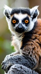 Obraz premium Close-up of a lemur, with striking facial features and fur patterns
