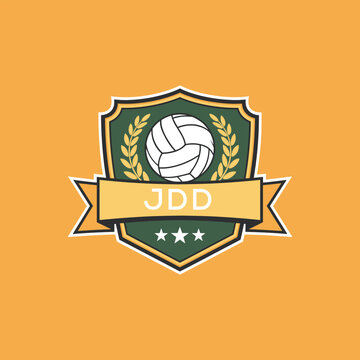 JDD Volleyball Logo Design JDD Modern Sports Shield Emblem with Ball, Laurel and Ribbon for Volleyball Club, JDD Tournament and Team Branding
