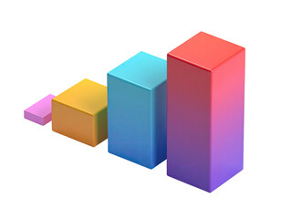 Isometric 3D graph showing data, with four colored bars against black background