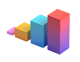Isometric 3D graph showing data, with four colored bars against black background