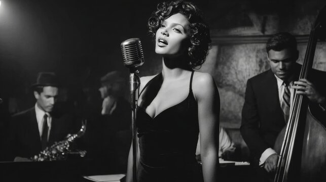 young woman singing into microphone