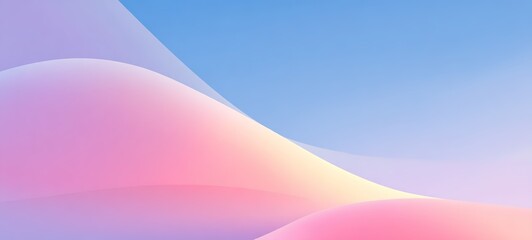 It's an abstract scene with pastel - hued, flowing shapes against a light blue sky. Ideal for backgrounds in web design, presentations, or creative projects needing a calming, modern vibe.