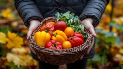 woman holding basket of vegetables