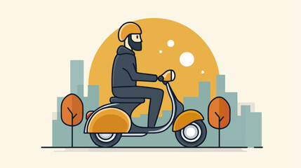 Man riding a scooter in cityscape