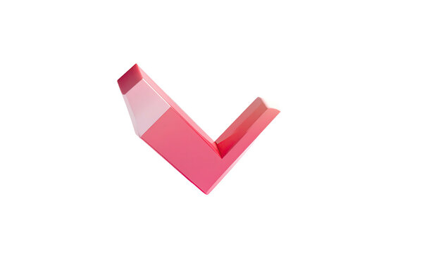 A glossy, 3D-rendered, coral-pink downwards facing "V" shape against black - Powered by Adobe