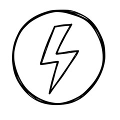 Hand drawn lightning bolt icon in circle doodle style