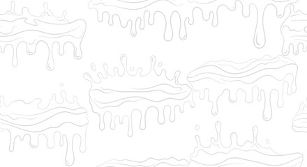 Minimalist seamless pattern of light gray liquid splashes and dripping fluid on a white background.