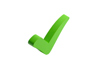 3D rendered green checkmark isolated against black background