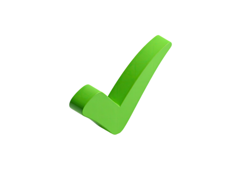 3D rendered green checkmark isolated against black background