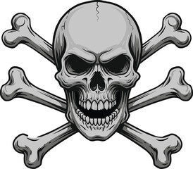 Skull and crossbones danger symbol illustration, detailed vintage design, pirate emblem, poison warning, death sign, caution hazardous icon
