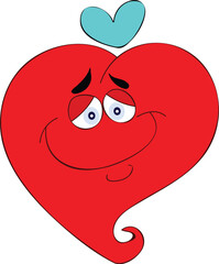 Cute cartoon girl character with a happy smile and big eyes holding a red heart symbol, perfect for a fun Valentine's Day vector illustration of love and romance