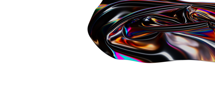 This image features an abstract representation of fluid, metallic material with vivid and dynamic color reflections, perfect for creative projec