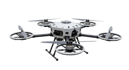 Isolated hexacopter drone, professional aerial photography platform, modern surveillance craft