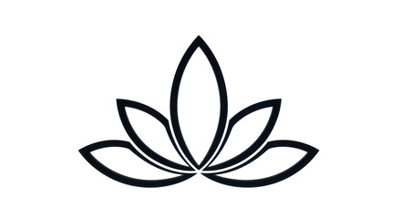 Isolated stylized lotus flower blossom with elegant curving petals and smooth black outline