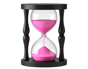 A black hourglass with pink sand