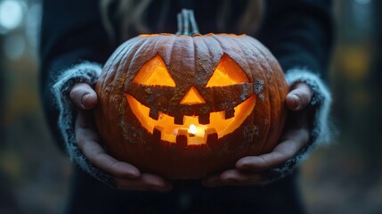 halloween jack o lantern in hands