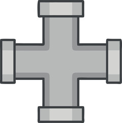 Obraz premium Simple vector icon of a pipe cross fitting with white background.