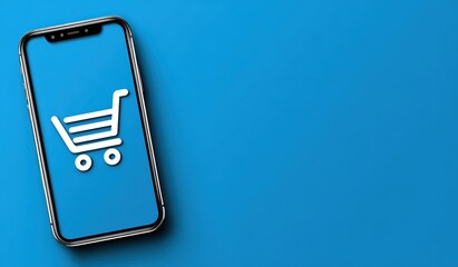 Mobile Phone with Shopping Cart Icon. It shows a smartphone displaying a shopping cart symbol. Perfect for e - commerce ads, online shopping app promotions, or digital retail - related content.
