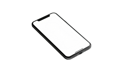 Smartphone with bright screen angled against black background. Blank display