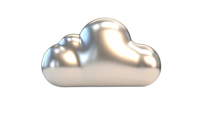 Shiny, metallic 3D cloud on black background, rendered with bright highlights