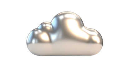 Shiny, metallic 3D cloud on black background, rendered with bright highlights