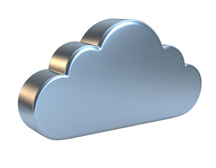 A 3D rendered, shiny, metallic cloud graphic on a black background