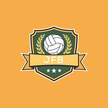 JFB Volleyball Logo Design JFB Modern Sports Shield Emblem with Ball, Laurel and Ribbon for Volleyball Club, JFB Tournament and Team Branding
