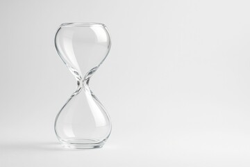 Crystal hourglass without sand on clean minimal background with soft lighting and wide copy space concept of time eternity clarity and business growth