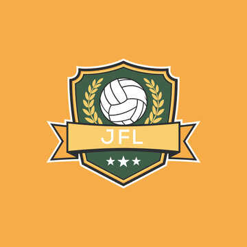 JFL Volleyball Logo Design JFL Modern Sports Shield Emblem with Ball, Laurel and Ribbon for Volleyball Club, JFL Tournament and Team Branding
